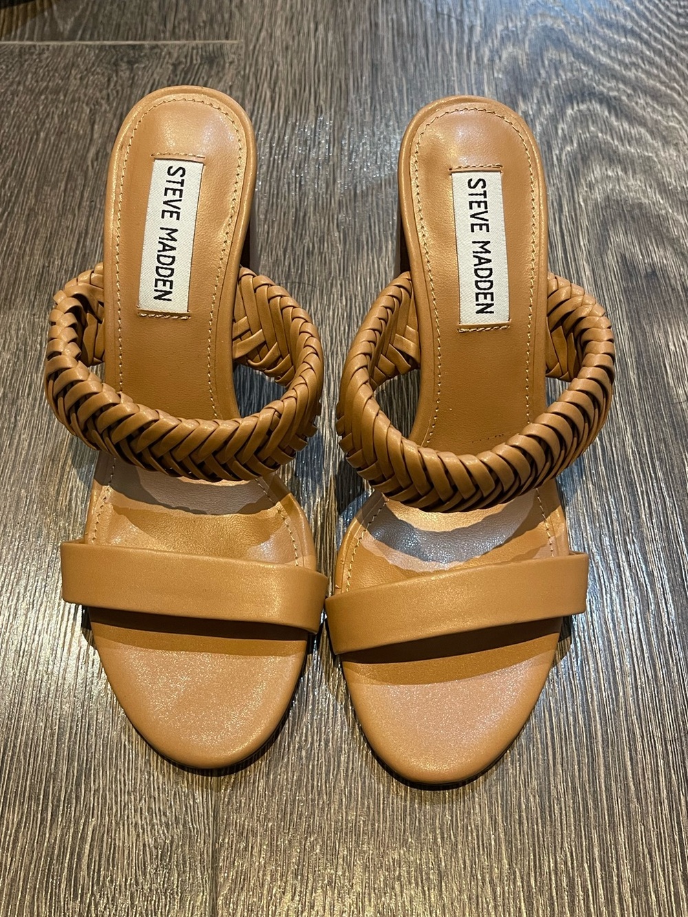 NWT Brand New Steve Madden Braided Strap Tan Slide Heels